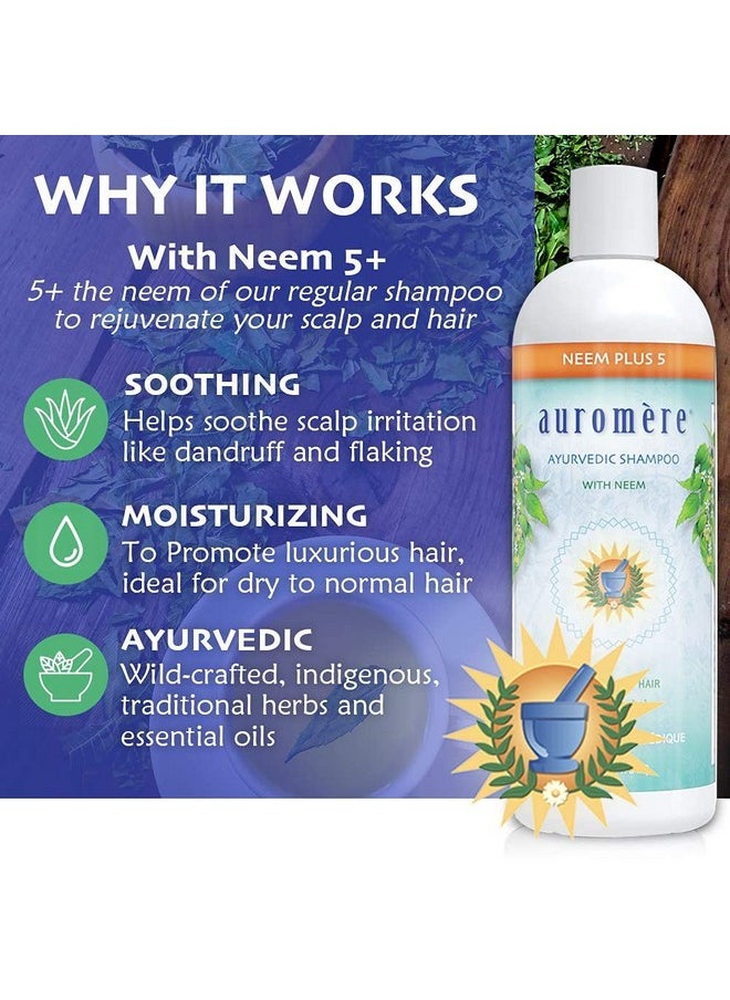 Auromere Ayurvedic Shampoo, Neem + 5 - Vegan, Cruelty Free, Non-GMO, Natural, Gluten Free, Sulfate Free, Paraben Free for Normal to Oily Hair (16 fl oz), 1 Pack