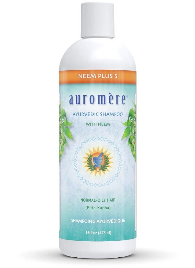 Auromere Ayurvedic Shampoo, Neem + 5 - Vegan, Cruelty Free, Non-GMO, Natural, Gluten Free, Sulfate Free, Paraben Free for Normal to Oily Hair (16 fl oz), 1 Pack