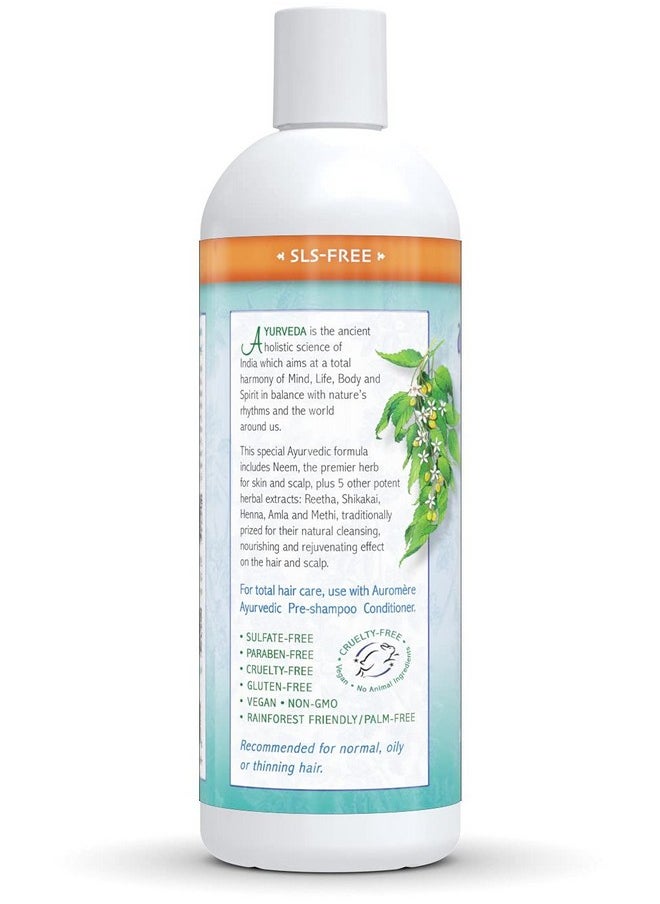 Auromere Ayurvedic Shampoo, Neem + 5 - Vegan, Cruelty Free, Non-GMO, Natural, Gluten Free, Sulfate Free, Paraben Free for Normal to Oily Hair (16 fl oz), 1 Pack