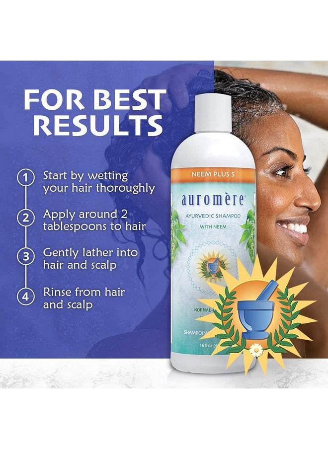 Auromere Ayurvedic Shampoo, Neem + 5 - Vegan, Cruelty Free, Non-GMO, Natural, Gluten Free, Sulfate Free, Paraben Free for Normal to Oily Hair (16 fl oz), 1 Pack