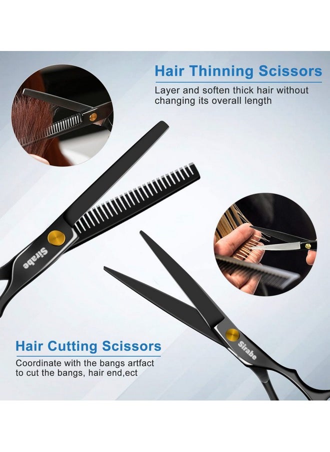 Sirabe 10 PCS Hair Cutting Scissors Set, Professional Haircut Scissors Kit with Cutting Scissors, Thinning Scissors, Comb, Cape, Clips, Black Hairdressing Shears Set for Barber, Salon, Home