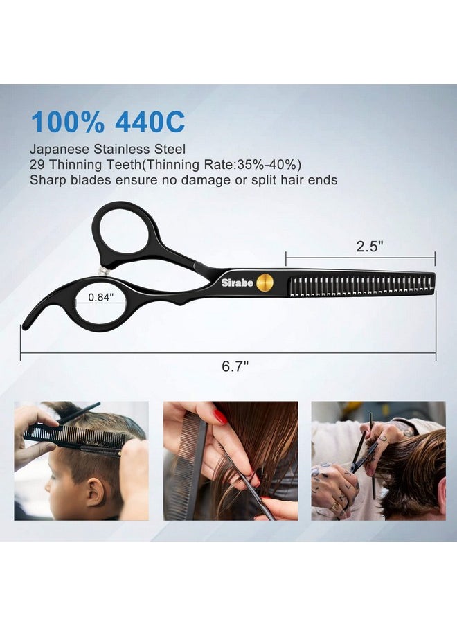 Sirabe 10 PCS Hair Cutting Scissors Set, Professional Haircut Scissors Kit with Cutting Scissors, Thinning Scissors, Comb, Cape, Clips, Black Hairdressing Shears Set for Barber, Salon, Home