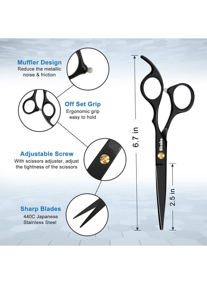 Sirabe 10 PCS Hair Cutting Scissors Set, Professional Haircut Scissors Kit with Cutting Scissors, Thinning Scissors, Comb, Cape, Clips, Black Hairdressing Shears Set for Barber, Salon, Home