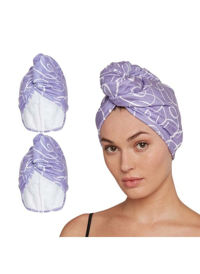 Turbie Twist Microfiber Hair Towel Wrap for Women and Men | 2 Pack | Bathroom Essential Accessories | Quick Dry Hair Turban for Drying Curly, Long & Thick Hair (Purple Signature)