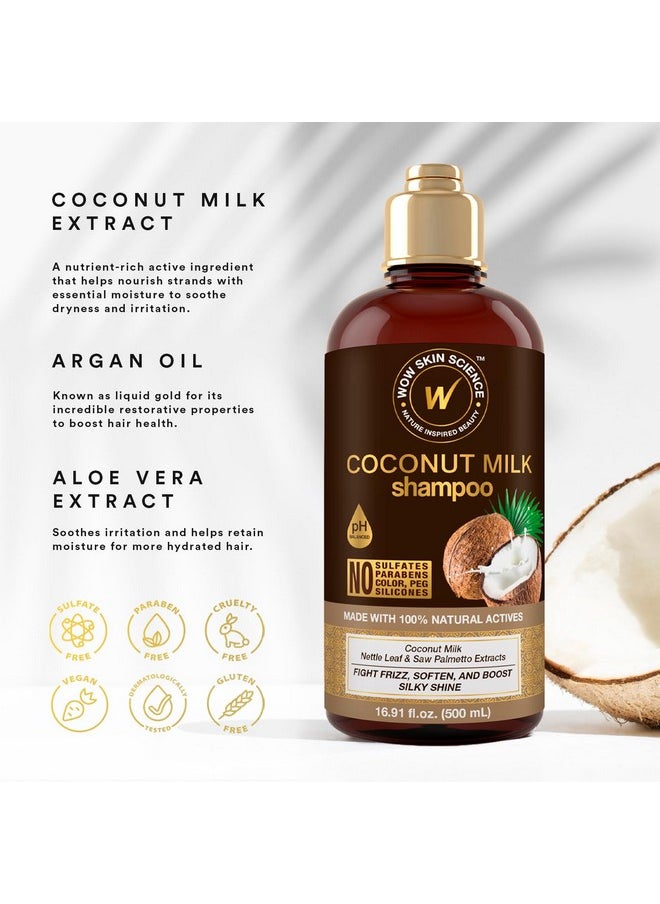 WOW Skin Science Coconut Oil Milk Shampoo - Hair Growth, Hydrating and Curl-Defining Formula for Curly, Wavy Hair for Men & Women - No Sulfates, No Parabens