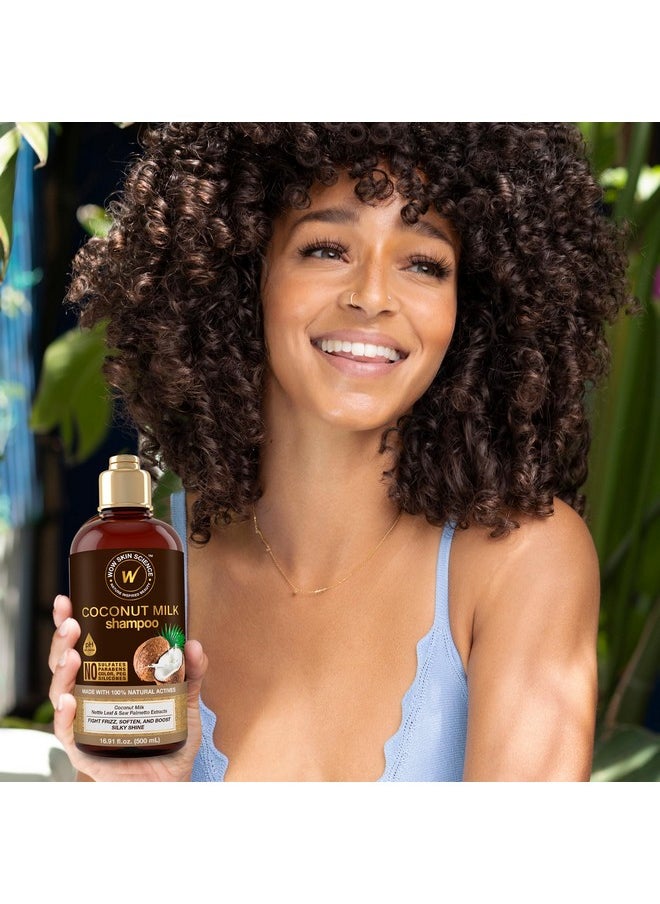 WOW Skin Science Coconut Oil Milk Shampoo - Hair Growth, Hydrating and Curl-Defining Formula for Curly, Wavy Hair for Men & Women - No Sulfates, No Parabens