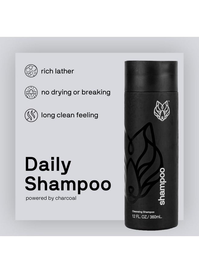 Black Wolf - Everyday Men’s Shampoo, 12 Fl Oz - Charcoal Powder Cleanses Scalp and Fights Dirty & Greasy Hair - Thick and Rich Lather - For All Hair Types