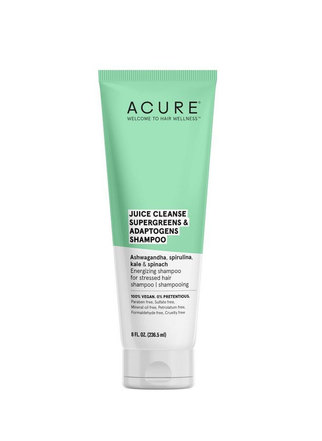 Acure Juice Cleanse Supergreens & Adaptogens Shampoo | 100% Vegan | Antioxidant Shampoo For Super Stressed Hair | Ashwagandha, Spirulina, Kale & Spinach - Brightens & Re-Energizes Hair | 8 Fl Oz