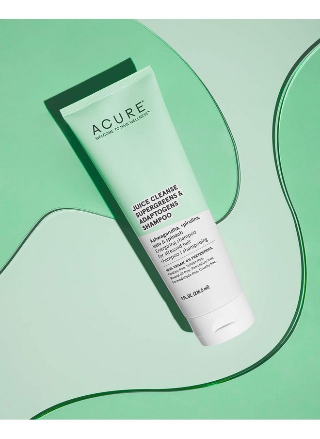 Acure Juice Cleanse Supergreens & Adaptogens Shampoo | 100% Vegan | Antioxidant Shampoo For Super Stressed Hair | Ashwagandha, Spirulina, Kale & Spinach - Brightens & Re-Energizes Hair | 8 Fl Oz