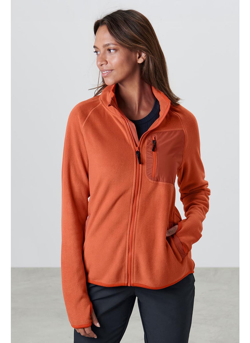 Women Solid Fleece Sherpa Sweatshirt, Orange