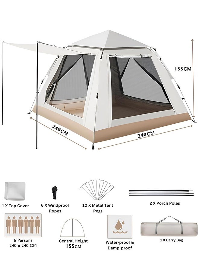 Outdoor Folding Family Tent with Foyer Tent and Carry Bag, Portable Pop Up Camping Tent
