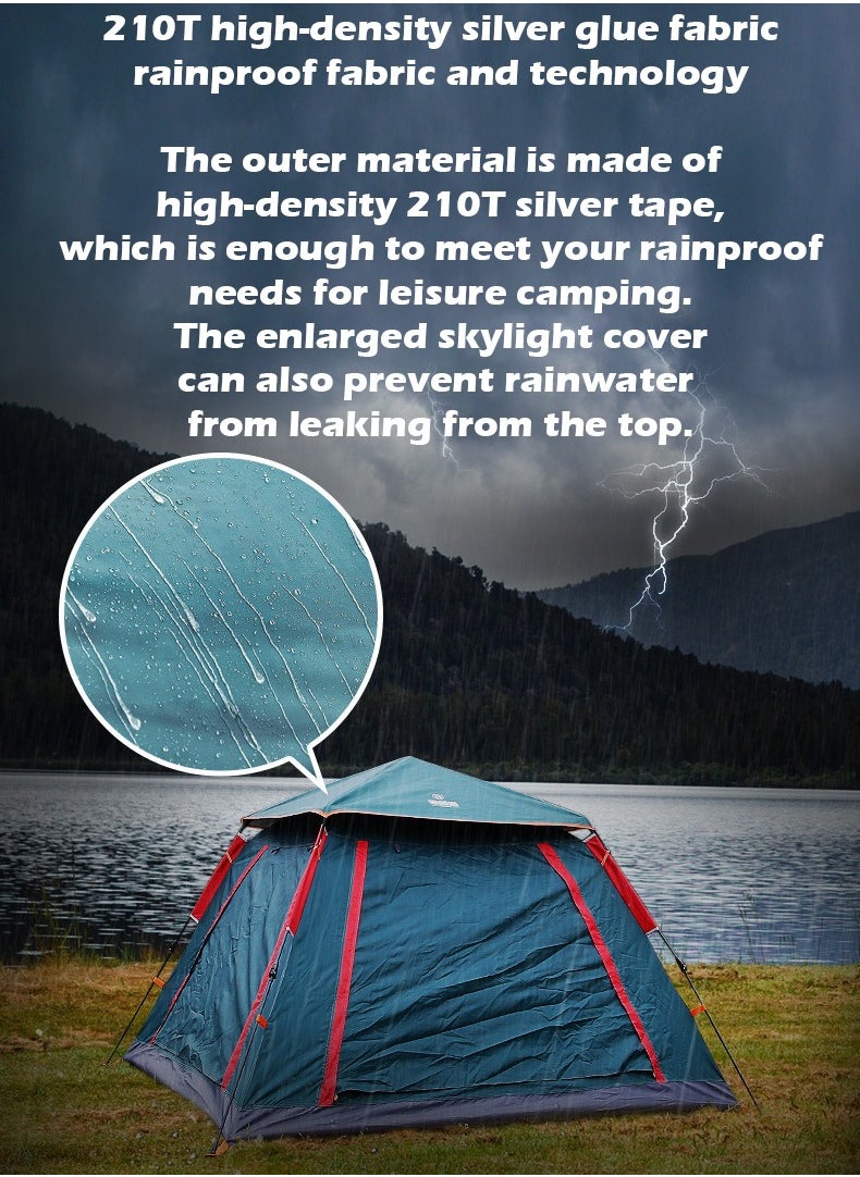 Fully Automatic Quick Opening Camping Tent for 3-4 People, Thickened and Rainproof, Multifunctional Outdoor Shelter (215x215x142cm)