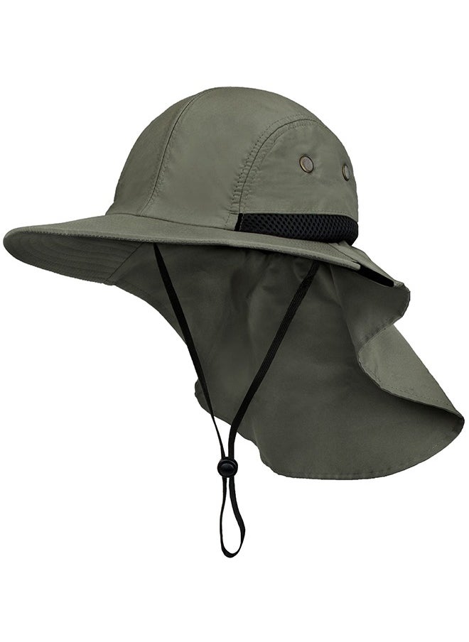 Sun Hat with Wide Brim - UPF 50+ Hiking Safari Neck Flap Fishing Caps for Men and Women, Perfect for Outdoor Adventures(Green)