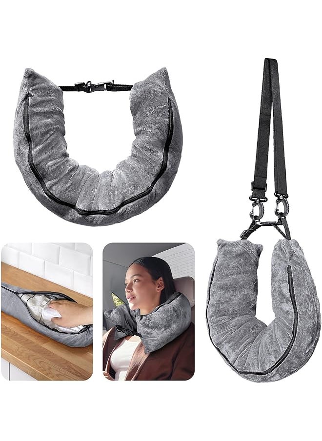 Stuffable Travel Pillow for Extra Luggage, Velvet Travel Neck Pillow Storage Bag with Adjustable Neck Size, Fits About 6 T-Shirts Travel Essentials Multifunctional Sleeping Rest Cushion