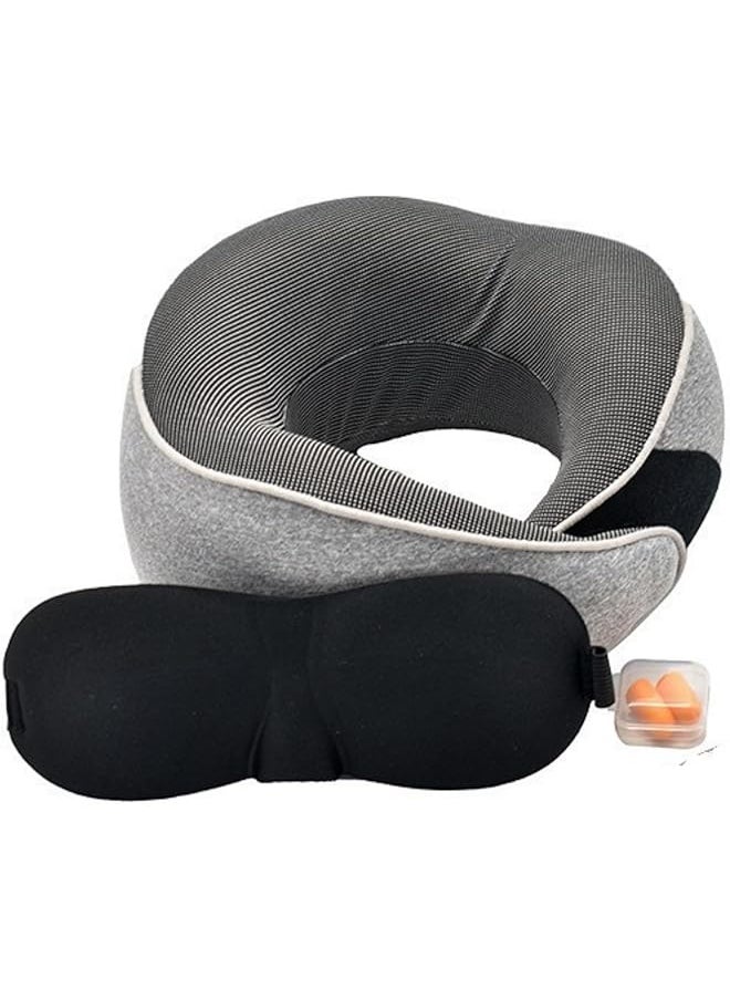 Travel Pillow, Travel Pillows for Sleeping Airplane, Removable Cover Neck Pillow with Adjustable Clasp, Memory Foam Neck Pillow Set with Eye Mask, Earplugs and Storage Bag (Light Grey)