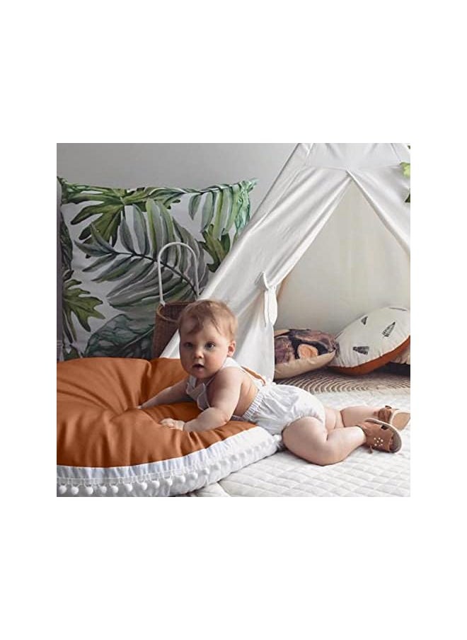 Large Floor Pillow Kids Floor Cushion Seating, Big Circle Baby Pillow, Round Floor Pillows Seating for Infant Toddler Child, Oversized Pillow Mat for Reading Nook Teepee Playroom Nursery Canopy, Brown