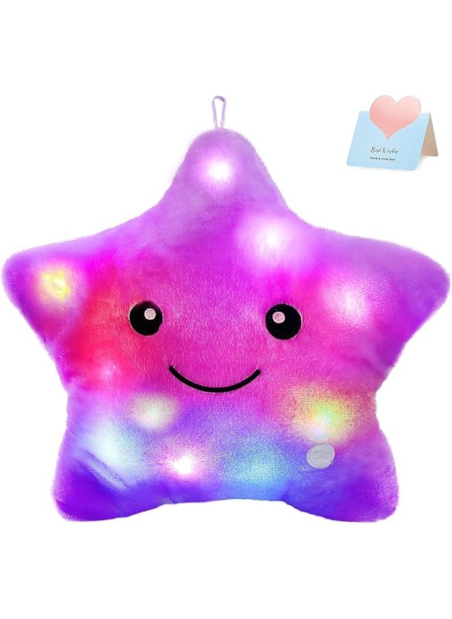 11'' LED Cushion, Cuddly Light Pillow LED Star Pillows Colorful Lighting Cushion Glowing Luminous Cushion Velvet Cushion Cover Soft Flashing Pillow Novelty Light Pillow for Toddler Kids