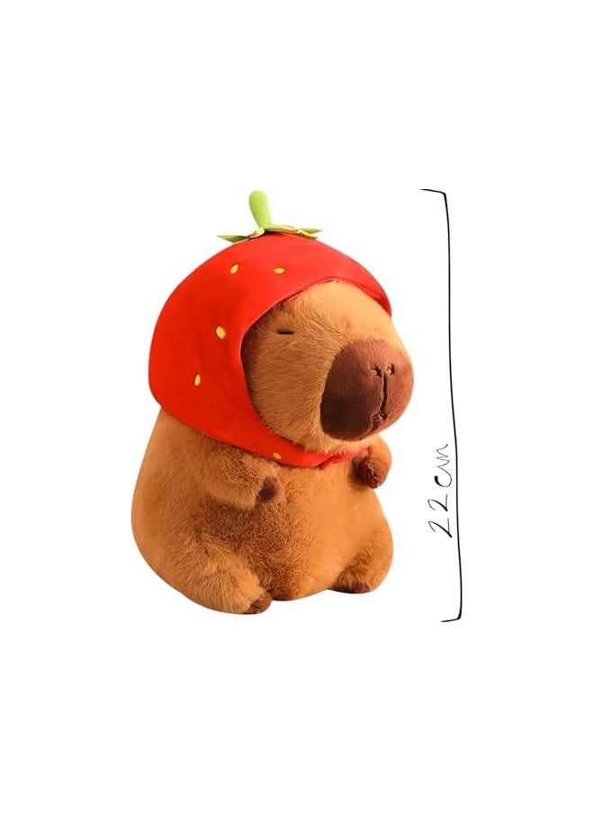 Soft Capybara with Strawberry Hat, 22 cm (Pillow)