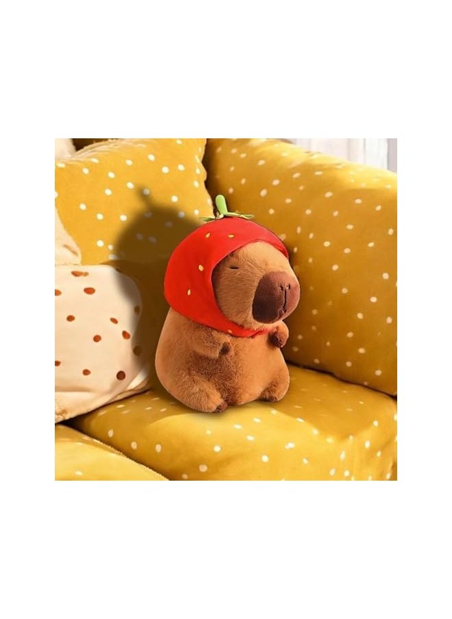 Soft Capybara with Strawberry Hat, 22 cm (Pillow)