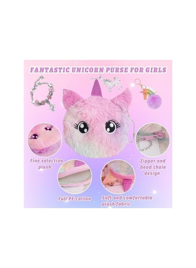 Unicorns Gifts for Girls 5-10+ Years Old, Kids Unicorn Toys with Mirror Comb/Unicorn Key Hanging/Necklace/Bracelet/Wallet, Soft Plush Toys Set for Teens Birthday Gifts Christmas (5 in 1)