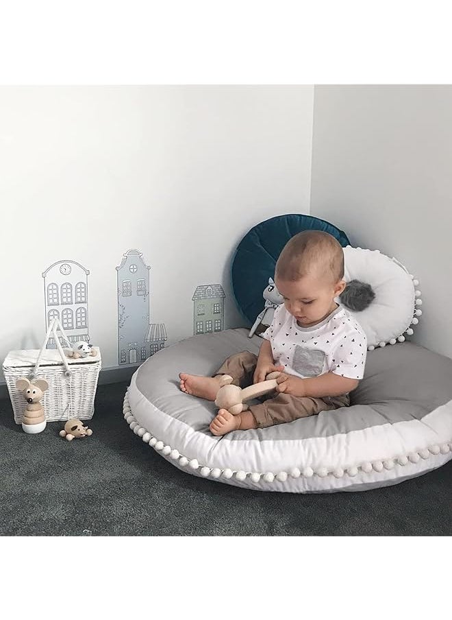 Large Floor Pillow Kids Floor Cushion Seating, Big Circle Baby Pillow, Round Floor Pillows Seating for Infant Toddler Child, Oversized Pillow Mat for Reading Nook Teepee Playroom Nursery Canopy, Grey