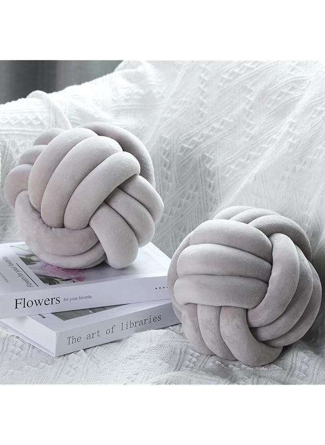 2 Pieces Knot Ball Pillows Round Plush Aesthetic Cushion Pillows Soft Stress Relieving Cute Decorative Knotted Pillows for Kids Bed Sofa Bedroom Decor (Gray, 7.87 Inches)