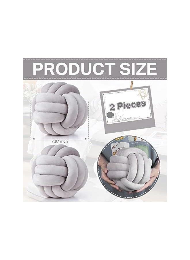 2 Pieces Knot Ball Pillows Round Plush Aesthetic Cushion Pillows Soft Stress Relieving Cute Decorative Knotted Pillows for Kids Bed Sofa Bedroom Decor (Gray, 7.87 Inches)