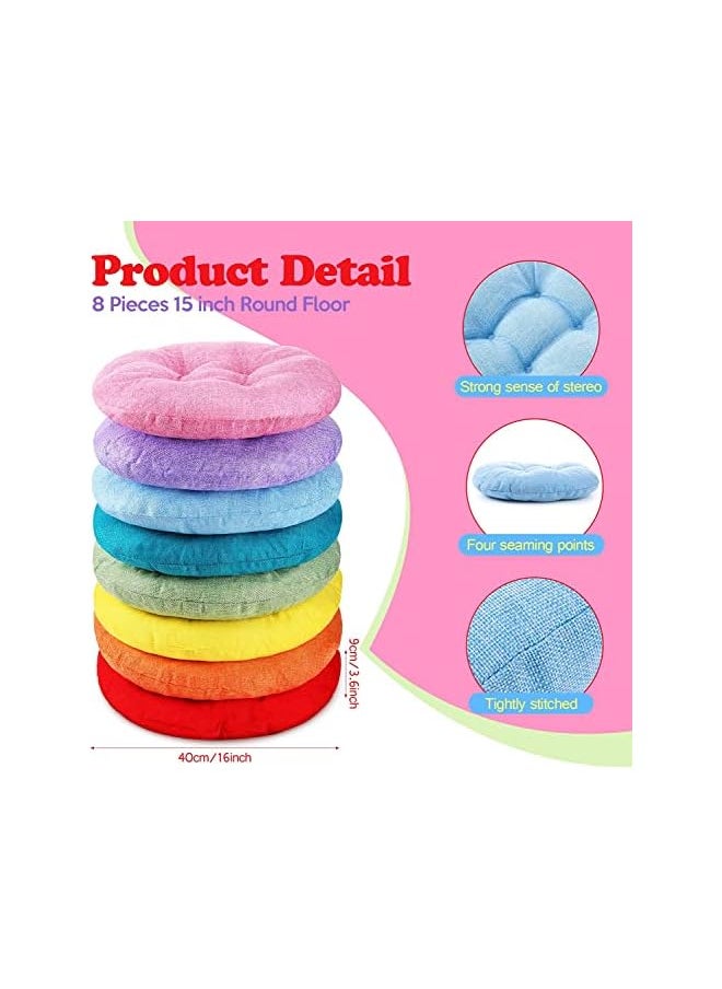 8 Pieces 15 Inch Round Floor Cushions for Kids and Toddlers, Flexible Seating for Classroom Furniture,Daycare,Yoga and Meditation, Multicolor,40 * 40 * 9cm
