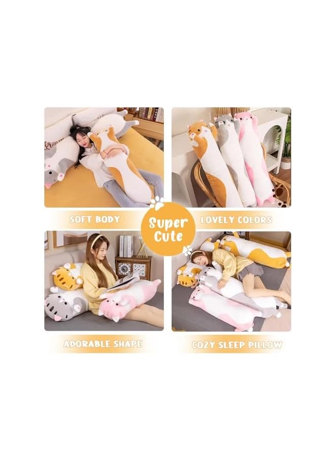 Cat Cuddly Toy Soft Long Pillow Giant XXL Kawaii Large Plush Toy Cute Side Sleeper Plushie (Orange, 50 cm)