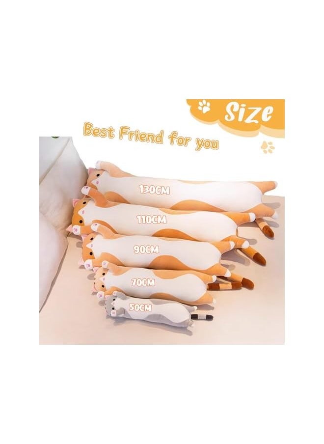Cat Cuddly Toy Soft Long Pillow Giant XXL Kawaii Large Plush Toy Cute Side Sleeper Plushie (Orange, 50 cm)