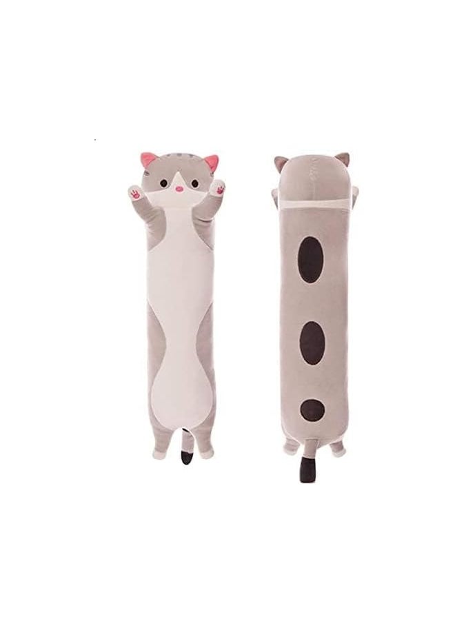 Lovely Plush Cat Doll Cute Cartoon Soft Stuffed Kitten Pillow Long Throw Sleeping Pillow Doll Toy Gift for Kids Girlfriend 50cm (SILVER)