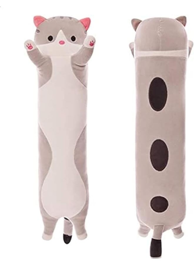 Lovely Plush Cat Doll Cute Cartoon Soft Stuffed Kitten Pillow Long Throw Sleeping Pillow Doll Toy Gift for Kids Girlfriend 50cm (SILVER)