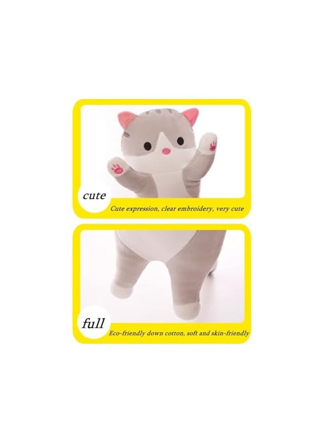 Lovely Plush Cat Doll Cute Cartoon Soft Stuffed Kitten Pillow Long Throw Sleeping Pillow Doll Toy Gift for Kids Girlfriend 50cm (SILVER)