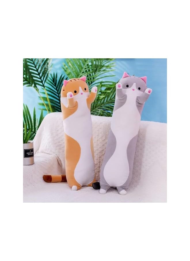 Lovely Plush Cat Doll Cute Cartoon Soft Stuffed Kitten Pillow Long Throw Sleeping Pillow Doll Toy Gift for Kids Girlfriend 50cm (SILVER)