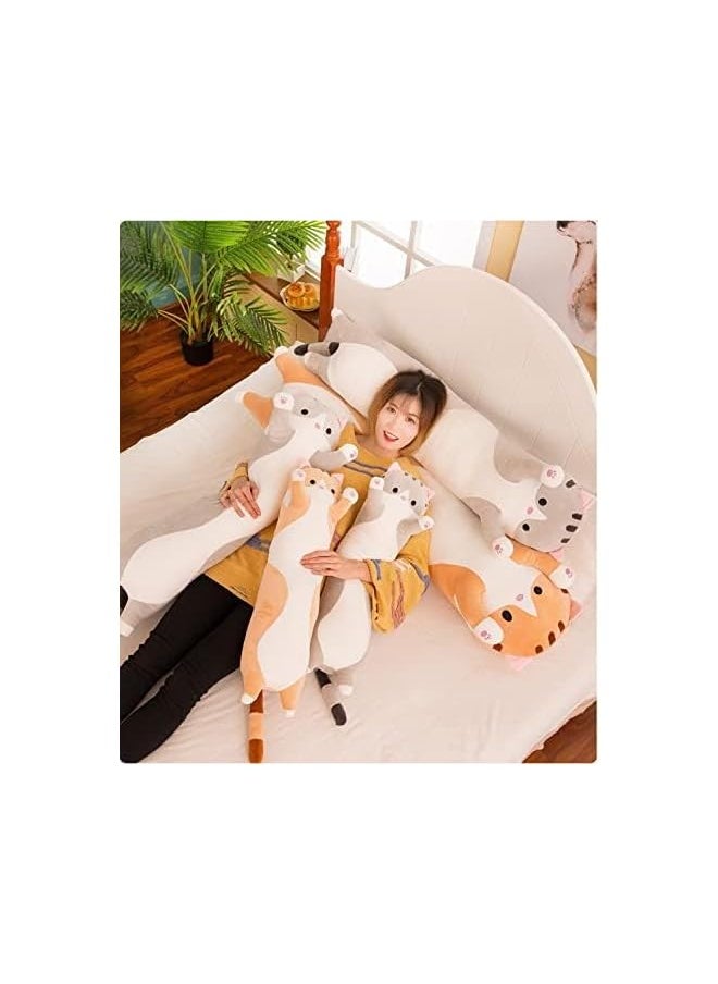 Lovely Plush Cat Doll Cute Cartoon Soft Stuffed Kitten Pillow Long Throw Sleeping Pillow Doll Toy Gift for Kids Girlfriend 50cm (SILVER)