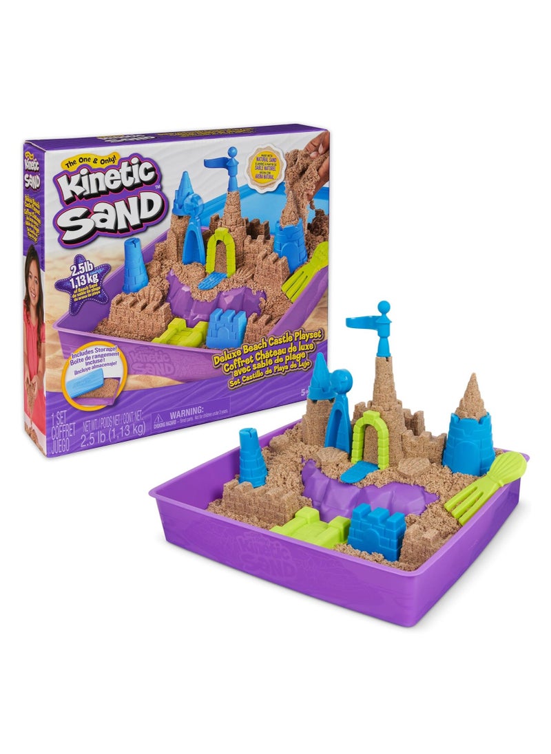 Kinetic Sand, Deluxe Beach Castle Playset with 2.5lbs of Beach Sand, Includes Molds and Tools