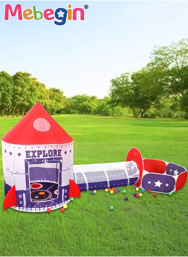 3pc Kids Play Tent for Kids with Ball Pit Basketball Hoop, Crawl Tunnel, Princess Tents for Toddlers, Baby Space Ship World Playhouse Toys, Boys Girls Indoor Outdoor Play House, Perfect Kid's Gifts