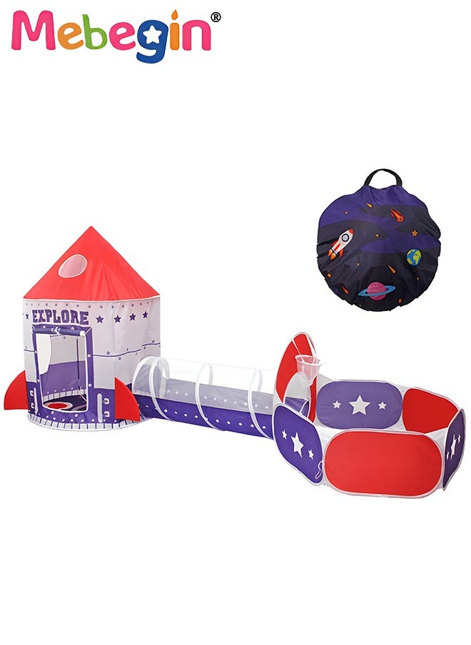 3pc Kids Play Tent for Kids with Ball Pit Basketball Hoop, Crawl Tunnel, Princess Tents for Toddlers, Baby Space Ship World Playhouse Toys, Boys Girls Indoor Outdoor Play House, Perfect Kid's Gifts