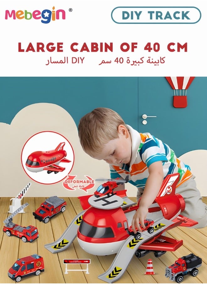 Kids Parking Lot Toy alloy Deformation Airplane Model Diy Sliding Track Aircraft-borne Engineering Vehicle Set Transport Plane Toy