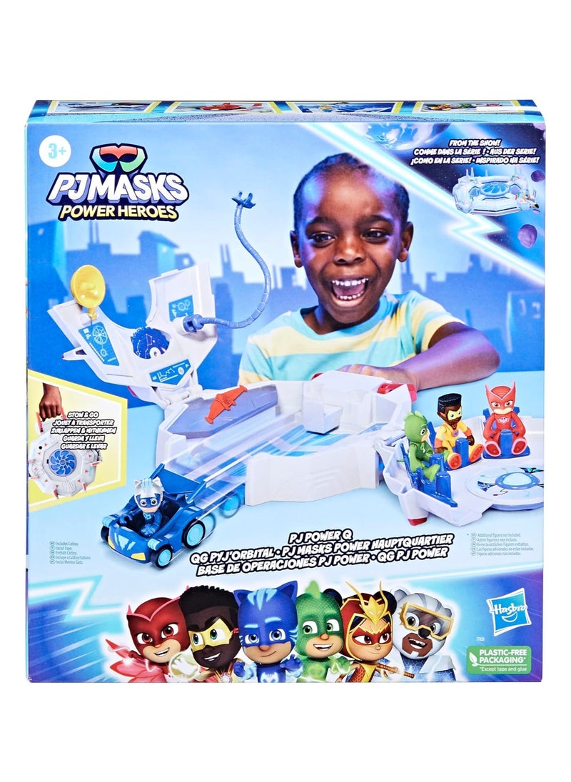 PJ Masks Power Heroes PJ Power Q Playset, PJ Masks Headquarters Set with Car and Figure