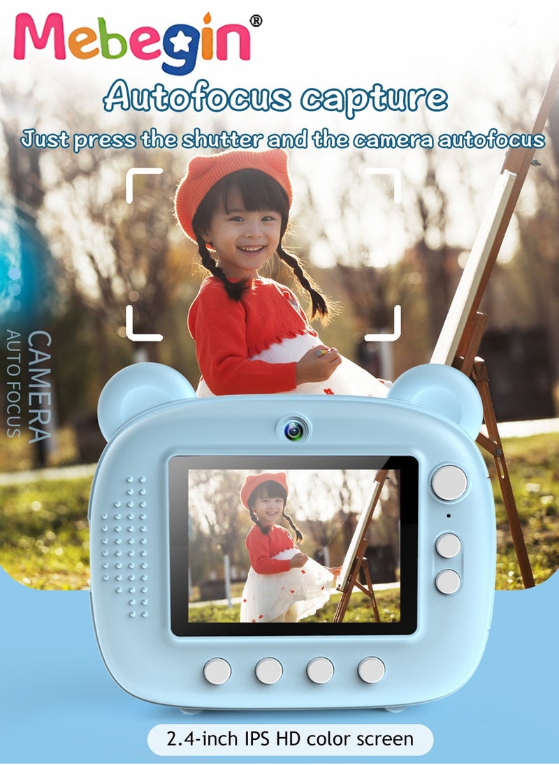 2.4 Inch Kids Camera Instant Print with 3 Roller Photo Paper, 1080p HD Digital Video Cameras for Toddler, Dual Selfie Mini Children Camera with 32GB SD Card, Photo Capture, Vdeo Recording and Playba