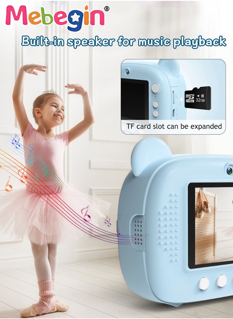 2.4 Inch Kids Camera Instant Print with 3 Roller Photo Paper, 1080p HD Digital Video Cameras for Toddler, Dual Selfie Mini Children Camera with 32GB SD Card, Photo Capture, Vdeo Recording and Playba