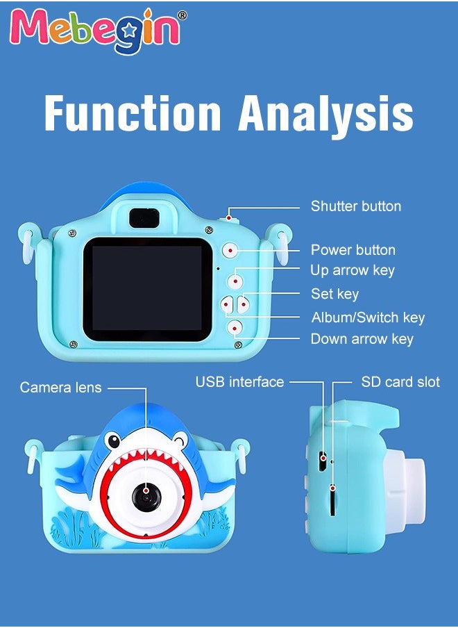 Shark Shape Kids Toy Camera for Kids 1080P HD Toddler Digital Video Camera with 16G SD Card,Portable HD 48 Million Pixels Kids Selfie Camera Perfect Birthday Gifts Blue