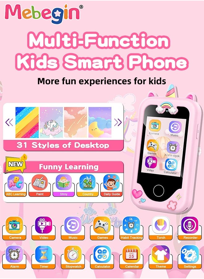 2.8 Inch Kids Educational Smartphone with 8GB SD Card Lanyard, Multi-functional Toddler Phone, with Dual Camera, Game, Music Player, Travel Toy Preschool Learning Toy for Kids Birthday Gift Aged 3+