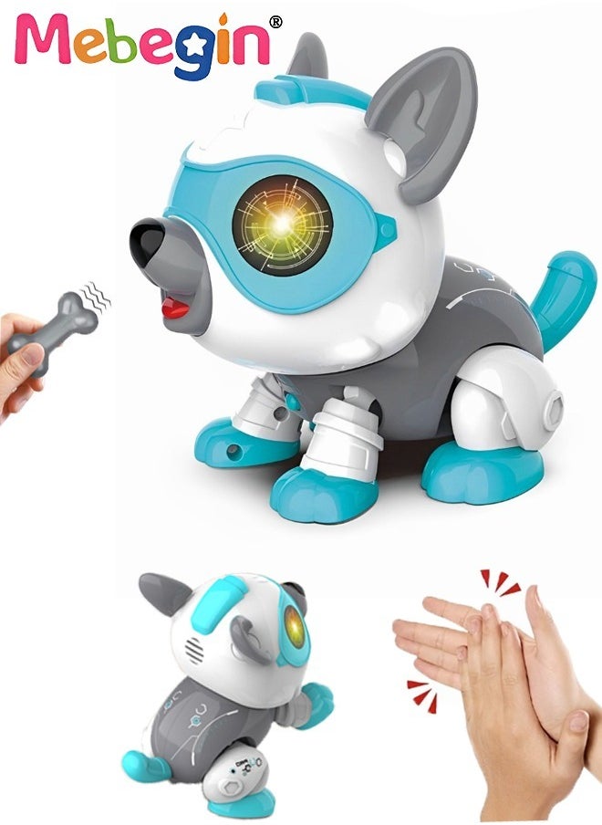 Voice Control Dog Toy, DIY Magic Pet Dog Set with A Bone, Interactive Smart Robot Puppy with Light and Sounds, Walking Animals Toy, Parent-child Interactive Toys, 2 AA Batteries Required(Not Included)