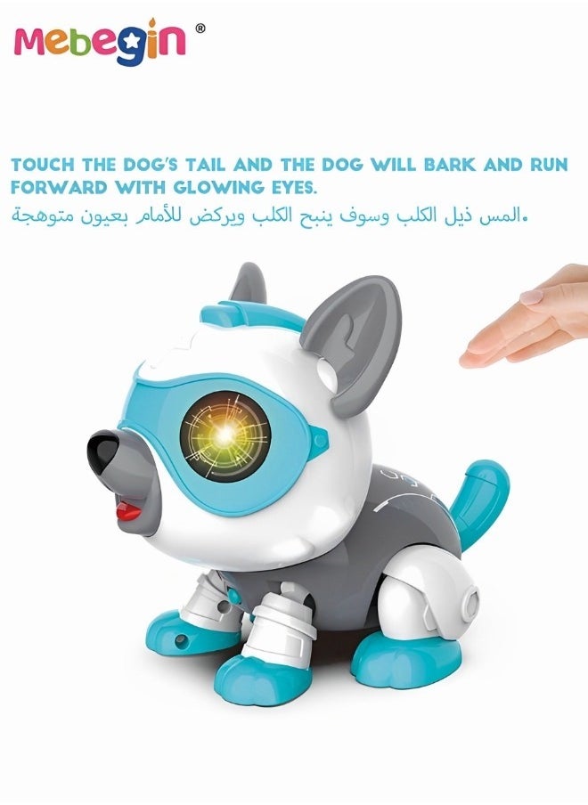 Voice Control Dog Toy, DIY Magic Pet Dog Set with A Bone, Interactive Smart Robot Puppy with Light and Sounds, Walking Animals Toy, Parent-child Interactive Toys, 2 AA Batteries Required(Not Included)
