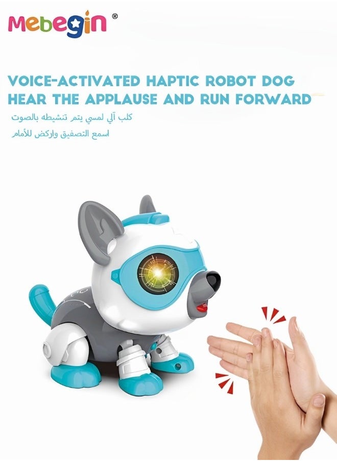 Voice Control Dog Toy, DIY Magic Pet Dog Set with A Bone, Interactive Smart Robot Puppy with Light and Sounds, Walking Animals Toy, Parent-child Interactive Toys, 2 AA Batteries Required(Not Included)