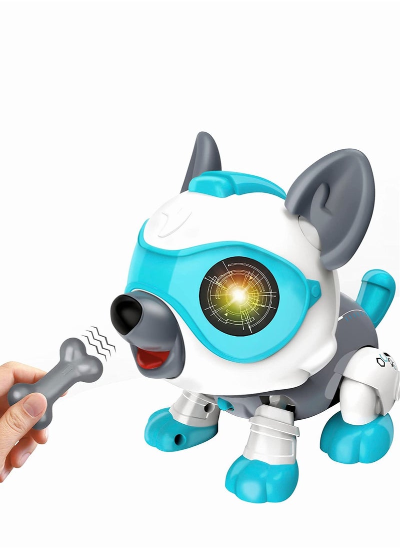 Voice Control Dog Toy, DIY Magic Pet Dog Set with A Bone, Interactive Smart Robot Puppy with Light and Sounds, Walking Animals Toy, Parent-child Interactive Toys, 2 AA Batteries Required(Not Included)