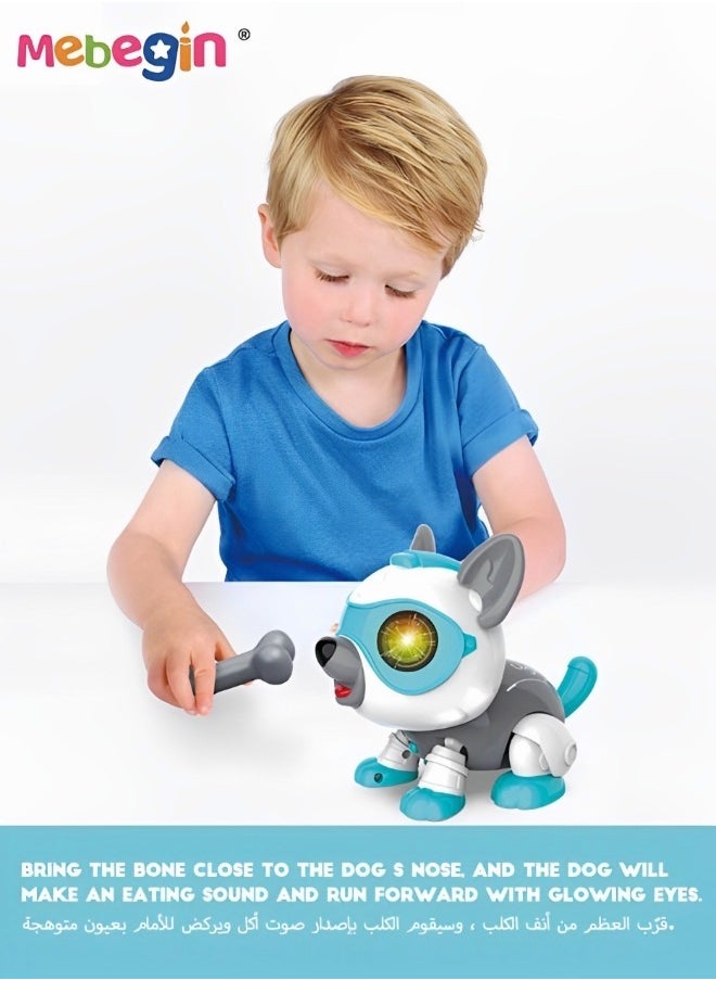 Voice Control Dog Toy, DIY Magic Pet Dog Set with A Bone, Interactive Smart Robot Puppy with Light and Sounds, Walking Animals Toy, Parent-child Interactive Toys, 2 AA Batteries Required(Not Included)
