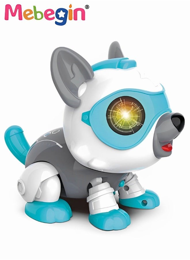 Voice Control Dog Toy, DIY Magic Pet Dog Set with A Bone, Interactive Smart Robot Puppy with Light and Sounds, Walking Animals Toy, Parent-child Interactive Toys, 2 AA Batteries Required(Not Included)